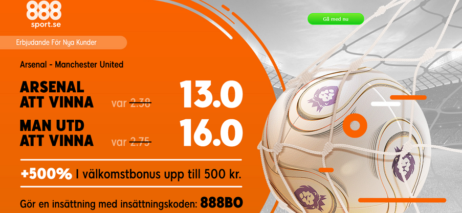 888sport boostar oddsen på Arsenal - Man Utd!