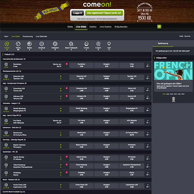 ComeOn Live Odds